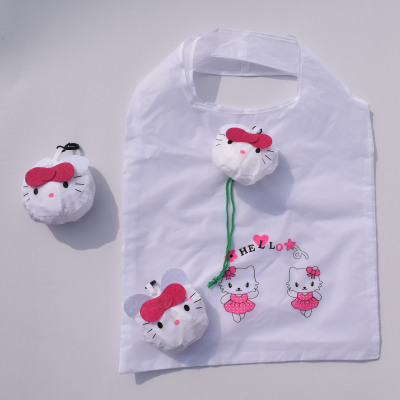 In Stock Wholesale Cartoon Hello Kitty Folding Shopping Bag Creative Convenient Storage Bag Customized Environmental Protection Gift Ad Bag