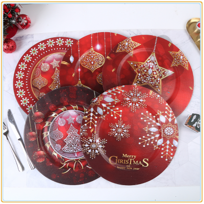 Classic Christmas Pattern Charger Plates Tabletop Plate Reusable Charger and Service Plate for Wedding Party Event Decorations