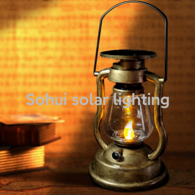 Amazon Hot Solar Retro Kerosene Lamp LED Solar Barn Lantern Outdoor Portable Charging Camping Lamp