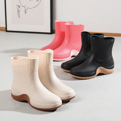 Factory Wholesale Rain Shoes Women's Four Seasons Fashion Outdoor Rain Boots Mid-Calf Adult Rain Boots Non-Slip Waterproof Shoes Rain Shoes Rubber Shoes