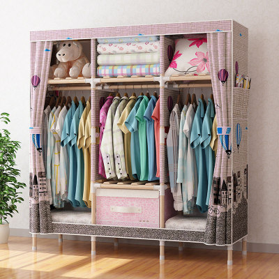 Simple Wardrobe 1.3 M Solid Wood Oxford Cloth Wardrobe Modern Simple and Economical Assembly Storage Wardrobe