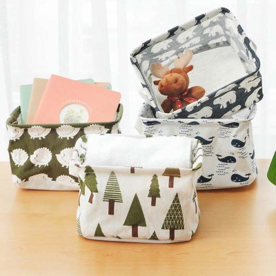 Cartoon Fresh Cotton Linen with Handle Desktop Sundries Basket Storage Box Cabinet Small Clothing Fabric Storage Basket Wholesale