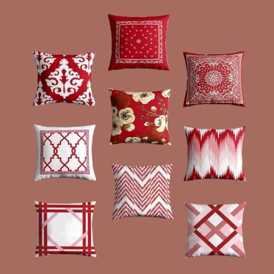 New Chinese Classical Red Geometric Pillow Cover Light Luxury Elegant Home Flowers Super Soft Printed Pillows Cushion Cover