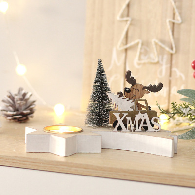 Christmas Decorations Nordic Style Creative Letters Elk Christmas Tree Candlestick Atmosphere Set Wood Products Ornaments