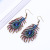 Wish Amazon Foreign Trade Hot Sale Factory Direct Sales Fashion and Fully-Jewelled Shining Peacock Feather Rhinestone Earrings Wholesale