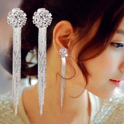 Foreign Trade European and American Wholesale Fashion Crystal Claw Chain Rhinestone Earrings Female Bride Temperament Long Tassel Stud Earrings