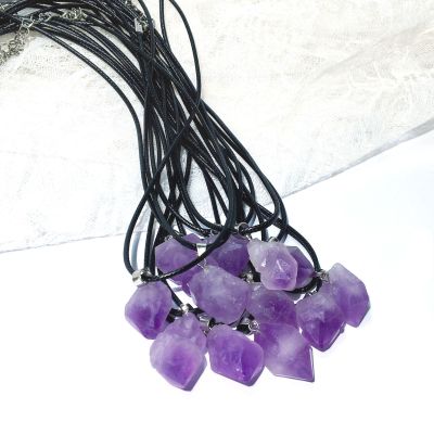 Lavender Amethyst Rock Pendant Tooth Crystal Family Purple Vug with Shape Necklace Crystal Pendant Foreign Trade