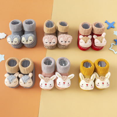 Room Socks Winter Cross-Border Home Cold-Proof Cartoon Animal Doll Children Warm-Keeping Socks Fleece-Lined Thickened Mid-Calf Children's Socks