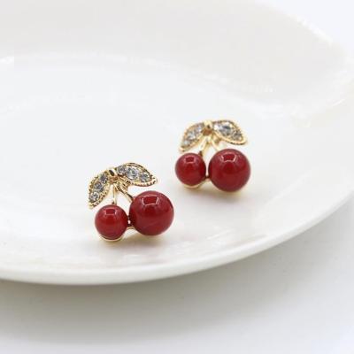 European and American Foreign Trade Ornament Diamond Cherry Earrings Ear Clip Korean Fashion Earrings Wholesale