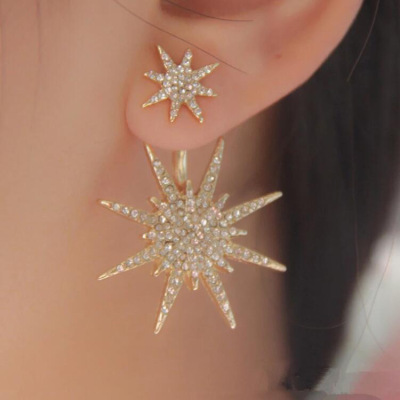 Foreign Trade Jewelry Earrings Luxury Diamond-Embedded Six-Pointed Star Snowflake Women's Flow Planet Light Stud Earrings