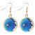 Japanese Style Fresh Blue Star and Moon Earrings Asymmetric All-Match Planet Geometric round Ear Hook Long Earrings