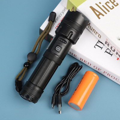 Cross-Border New Arrival Power Torch Outdoor Power Torch Gift Box Power Display USB Rechargeable Flashlight