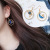 Japanese Style Fresh Blue Star and Moon Earrings Asymmetric All-Match Planet Geometric round Ear Hook Long Earrings