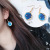 Japanese Style Fresh Blue Star and Moon Earrings Asymmetric All-Match Planet Geometric round Ear Hook Long Earrings