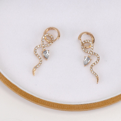 European and American Fashion Cool Snake-Shaped over Rhinestone Earrings Vintage Temperamental Cold Style Ear Clip Cross-Border Foreign Trade Earrings Wholesale