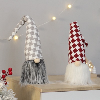 Cross-Border New Christmas Home Decorations Nordic Style Plaid a Tall Hat Faceless Elderly Decoration Small Gift