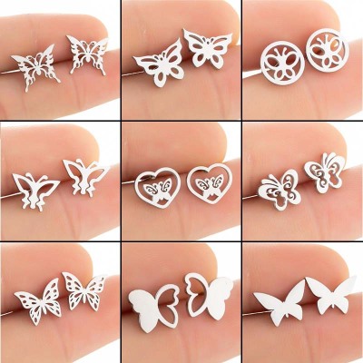 Korean Style Butterfly Studs Girlfriends New Stainless Steel Simple Butterfly Studs Wholesale Art Indie Ear Jewelry