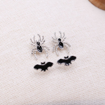 Cross-Border Halloween Series Earrings New Alloy Spider Bat Small Ear Studs Female European and American Jewelry Factory Wholesale