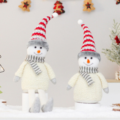 Cross-Border New Christmas Decorations Ins Lamb Wool Fabric Snowman Doll Ornaments Home Shopping Window Dress up