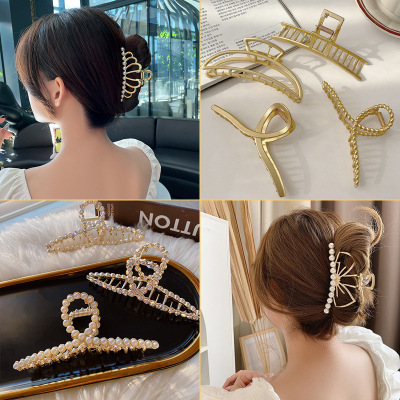 Pearl Barrettes Back Head Bath Hair Claw Large Korean Elegant Graceful Shark Clip Hair Claws Hair Pins Clip Hairware