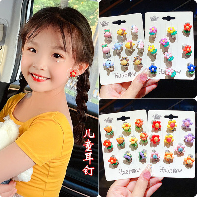 Children's Earrings Ear Clip Baby Girl without Pierced Ears Princess Anti-Pain Eardrop Earring Girl Cute Flowers Stud Earring Accessories