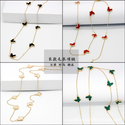 CDD Long Clover Necklace Female 2021 Foreign Trade Butterfly Mid-Length Sweater Chain Cross-Border E-Commerce Supply Factory