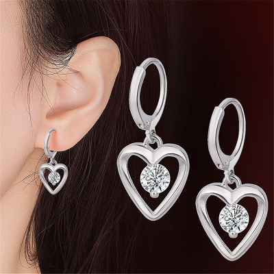 EBay Hot Sale European and American Famous Heart-Shaped Inlaid Zircon Ear Studs Wholesale Foreign Trade Jewelry High Quality Supply