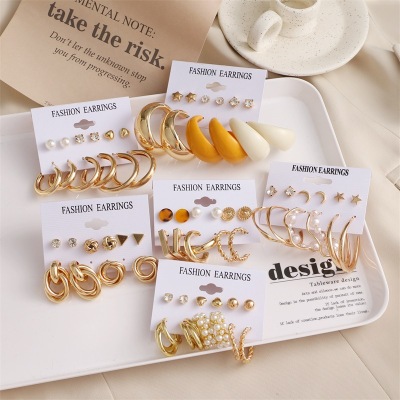 Europe and America Cross Border New Women's Earrings Retro Gold Ear Ring Suit 6-Piece Set Ms780
