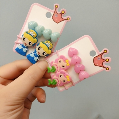 Exquisite barrettes cartoon silicone hair rope hair ring girls cute princess barrettes children's hair accessories 