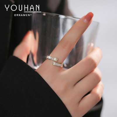 Korean Style Shell Open-End Zircon Ring Women's Special-Interest Design Light Luxury High-Grade Ornament Douyin Online Influencer Ring Wholesale