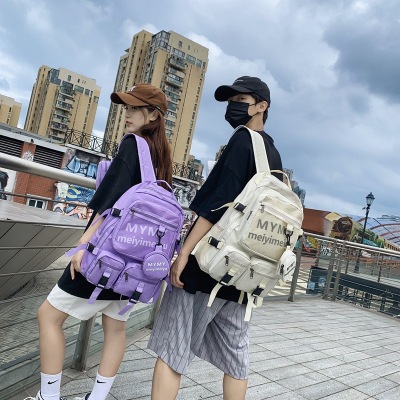 Net Double Pocket Hanging Small Bag English Men's and Women's Same Backpack Casual Backpack Student Schoolbag Large Capacity Shoulder Bag