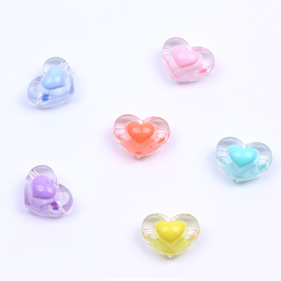 Factory Direct Supply DIY Material 18mm Transparent Convex Heart Scattered Beads Colorful Acrylic Beads Mobile Phone Charm Acrylic Ornaments Accessories