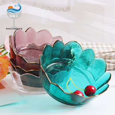 Creative Crown Phnom Penh Glass Bowl Nordic Style Transparent Lace Fruit Salad Bowl Dessert Plate Bowl Set