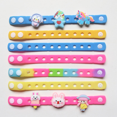 Customized PVC Soft Rubber Bracelet Children's Hole Wrist Strap Assemble Clearomizer Cute Cartoon Silicone Wrist Band Customized