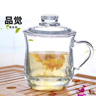 Glass Tea Cup Green Apple Heat-Resistance Glass Office Tea Infuser Scented Tea Cup Cover with Handle Thickened