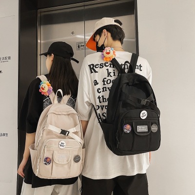 Backpack Men's and Women's Same Style Socket Small Flower Badge Backpack Student Schoolbag 2022 Style Shoulder Bag Handbag Wholesale