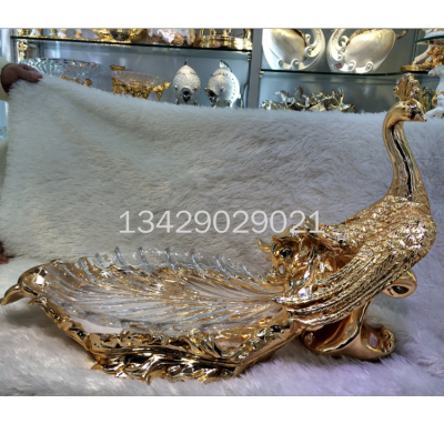 Peacock Fruit Plate Decoration Resin Electroplating Soft Outfit Crafts Gift Gift Entrance Office TV Stand