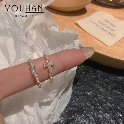 INS Style Simple Pearl Ring Female Retro Fashion Elegance Special-Interest Design Cold Style Index Finger Ring Open Ring