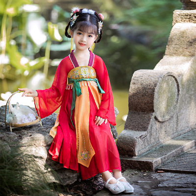 Children's Han Chinese Costume Autumn Girls Chinese Style Improved Ancient Dress Girls Ethnic Style Jacket and Dress Baby Princess Dress