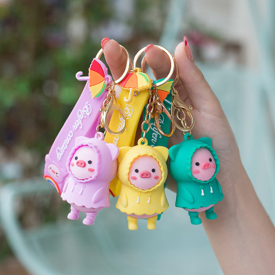 Cute Raincoat Pig Keychain PVC Doll Keychain Pendant Handbag Pendant Yiwu Small Commodity Gift Wholesale