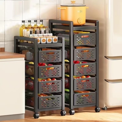 Kitchen Storage Rack Gap Drawer-Type Vegetable and Fruit Installation-Free Floor Multi-Layer Household Multifunctional Shelf Storage Cart