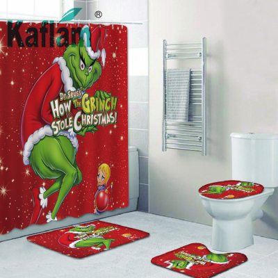 Cartoon Shower Curtain Amazon Hot Sale Bathroom Shower Curtain Toilet Three-Piece Waterproof Mildew Digital Printing 