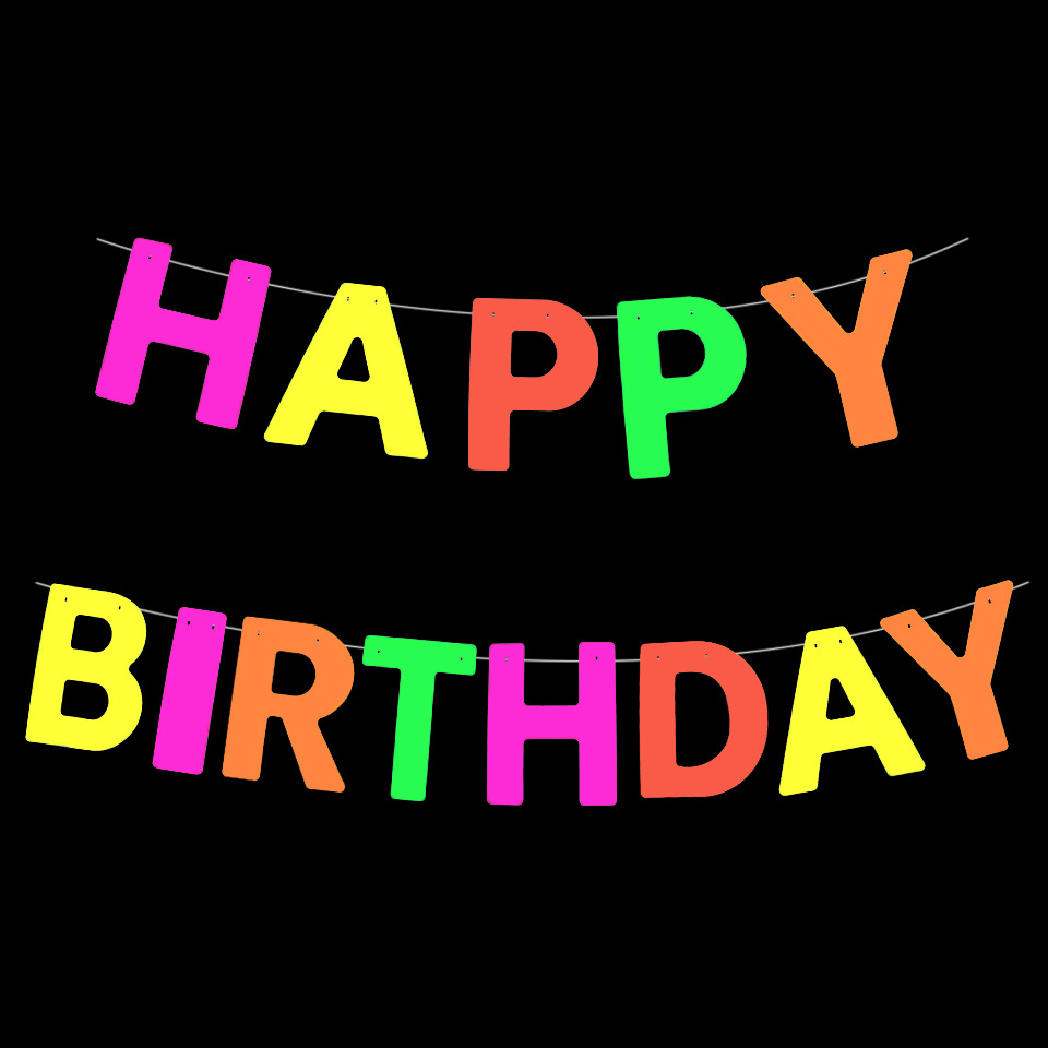HAPPY BIRTHDAY荧光派对拉旗生日聚会拉花荧光派对装饰跨境