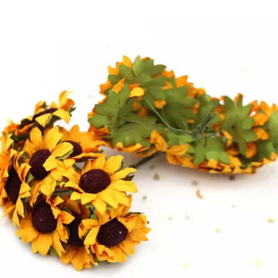 100pcs/lot artificial Sunflower Paper Fake Flowers Birthday Wedding Card Candy Box Packaging Accessories