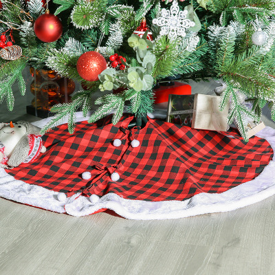Amazon Cross-Border Christmas Tree Decorations Red and Black Checked Cloth Plush Edge 120cm Tree Skirt