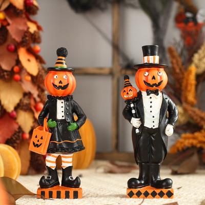 Amazon Cross-Border New Halloween Decorations Gentleman Pumpkin Doll Resin Decorations