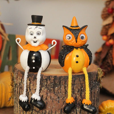 Amazon Cross-Border New Halloween Decorations Cute Cartoon Owl White Ghost Hanging Feet Doll Resin Decorations