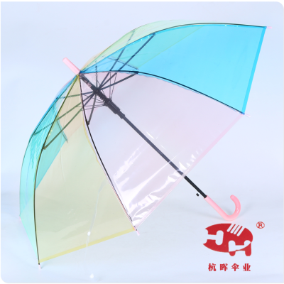 Umbrella with Straight Shank Rainbow Umbrella Transparent Umbrella Children Manual Long Handle Umbrella Rainbow Color Umbrella Kindergarten Safety Anti-Pinching Fiber