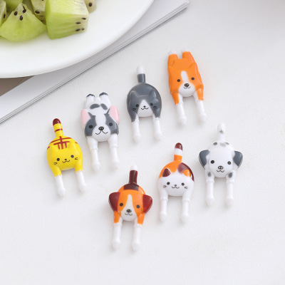 Guyi Creative Cartoon Kitten Puppy Fruit Fork Set Animal Fruit Toothpick Plastic Two Teeth Children's Fruit Fork