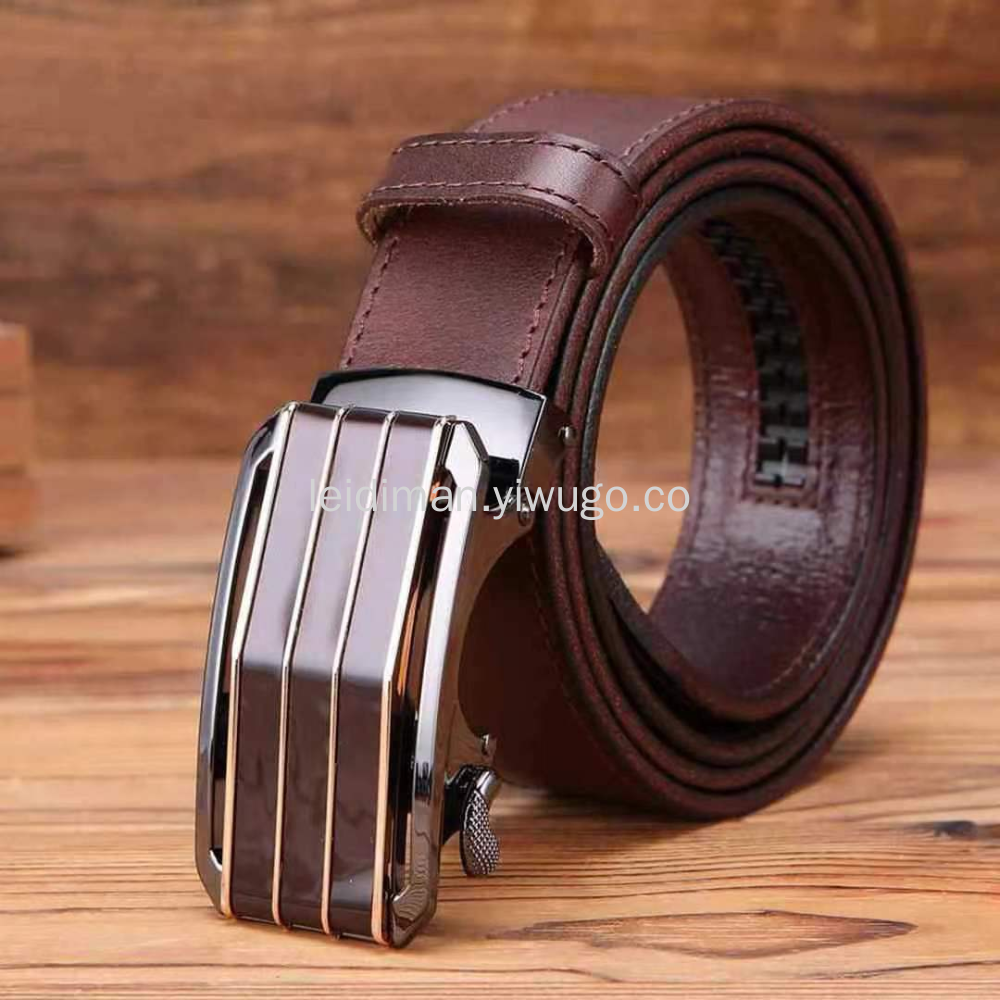 Belt Men‘s Leather Automatic Buckle First Layer Pure Cowhide Belt Youth Middle-Aged Single Layer Non-Jacket Pants Belt